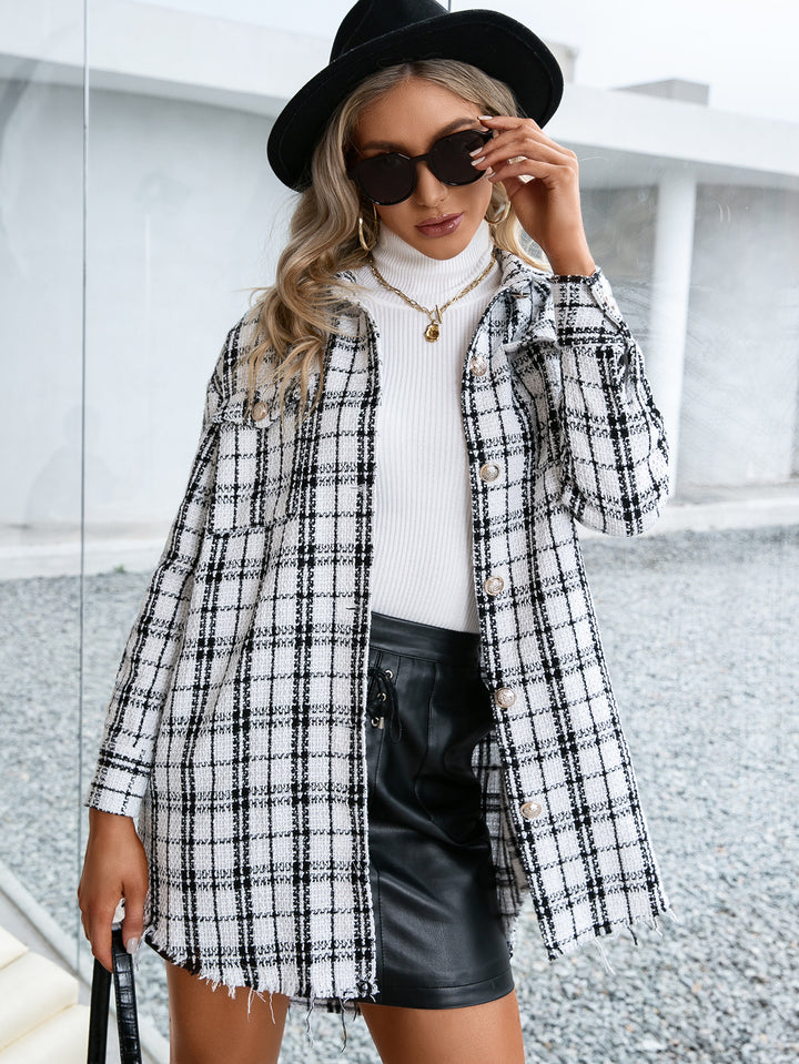 GISELLE - Plaid Tweed Button Coat