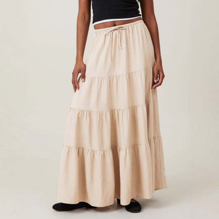 KAYLA - Boho Tiered Maxi Skirt with Drawstring