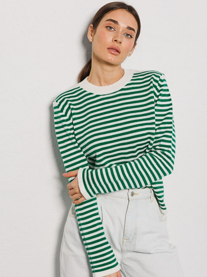 UMEKO - Women's Striped Knitted Long Sleeve Sweater