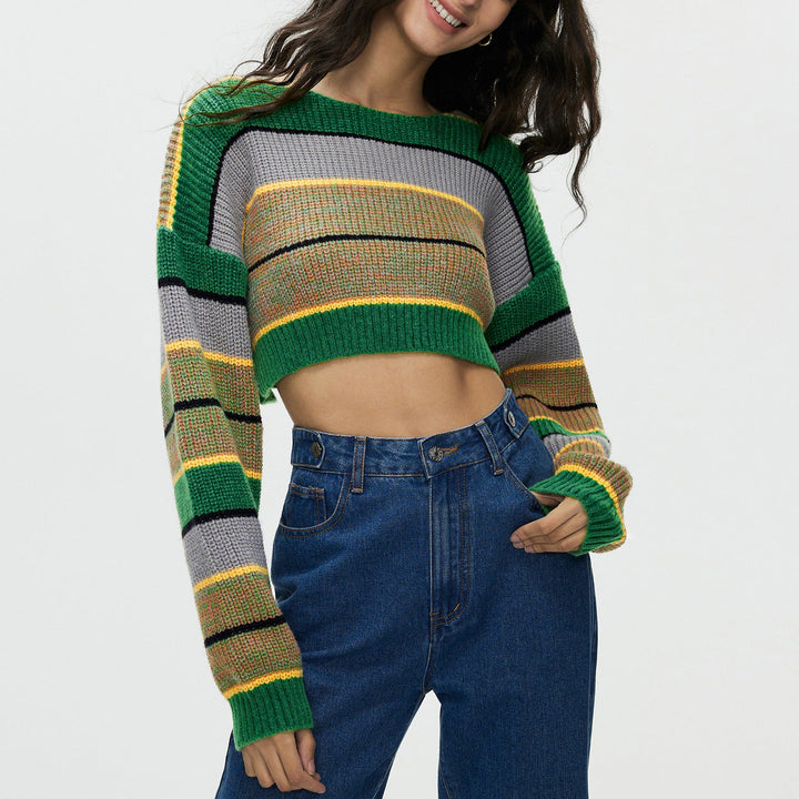 TALISCA - Women's Striped Cropped Knit Sweater