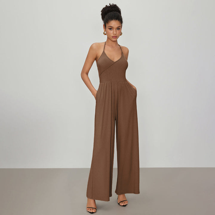 DEMI - Halter Neck Sleeveless Jumpsuit with Pockets