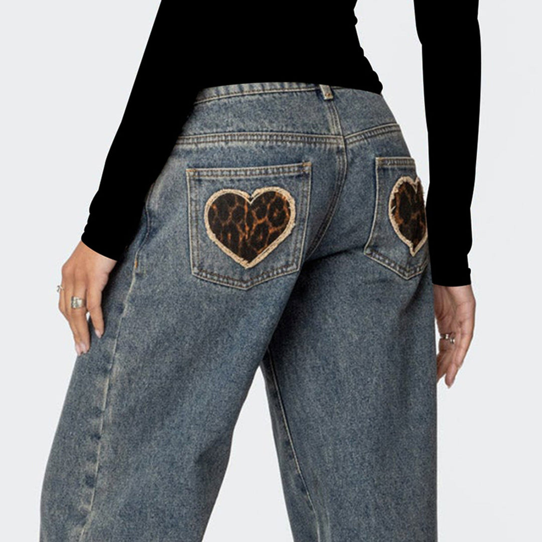 HART - Low-Waisted Leopard Patch Wide-Leg Jeans