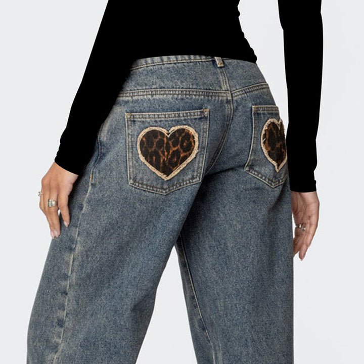 HART - Low-Waisted Leopard Patch Wide-Leg Jeans