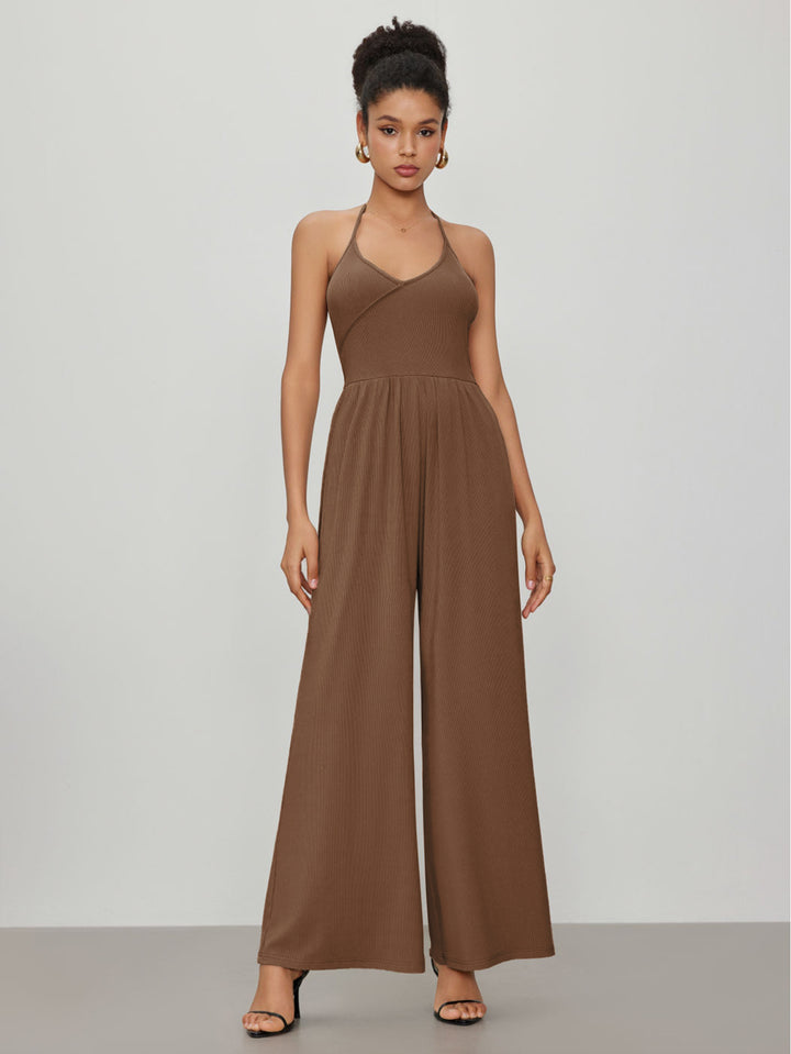 DEMI - Halter Neck Sleeveless Jumpsuit with Pockets