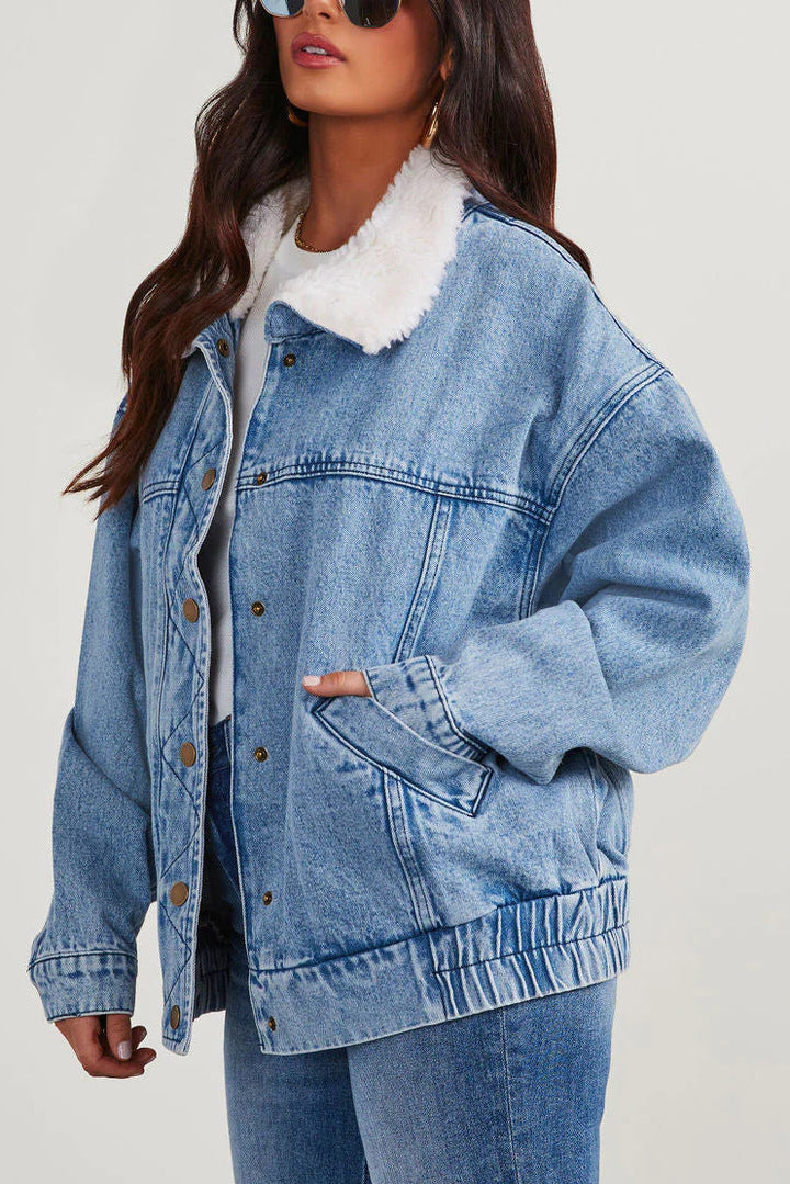 SENN - Women's Washed Denim Jacket Fleece Collar