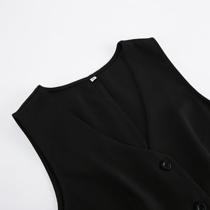 SELENE - Black Sleeveless Vest Skirt Set