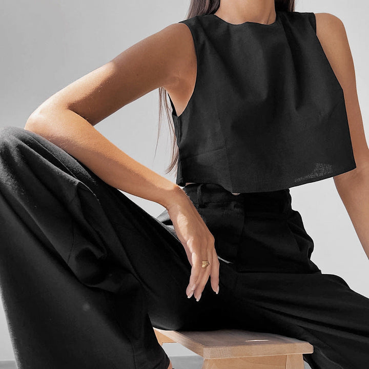 NYX - Cotton Sleeveless Crop Top and Pants Set
