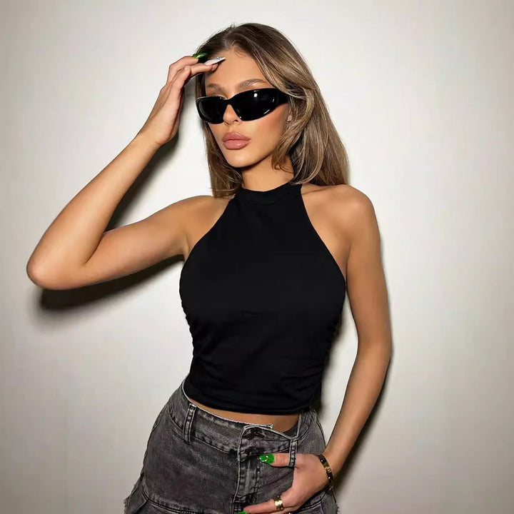 ZORA - Sleeveless Black Halter Neck Crop Top