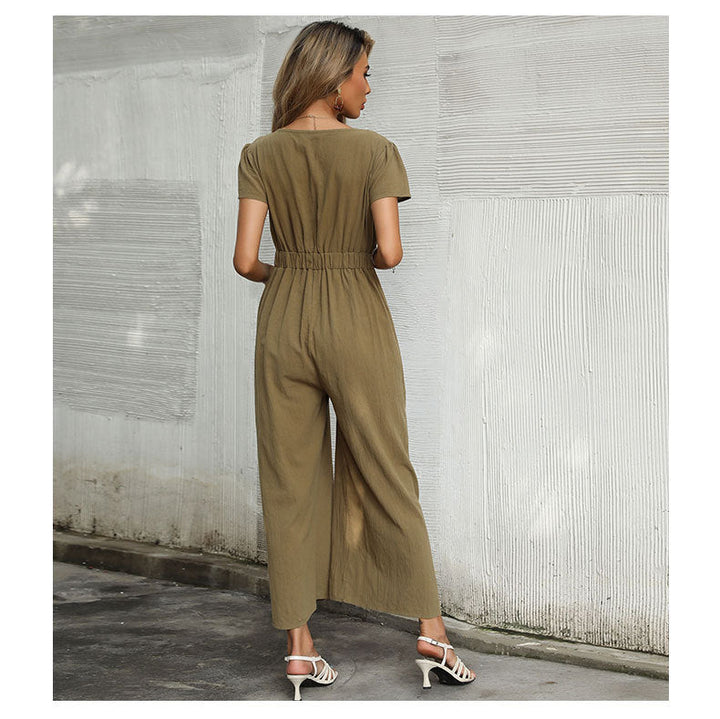 SAYEH -  Olive Knot Front Wide-Leg Jumpsuit
