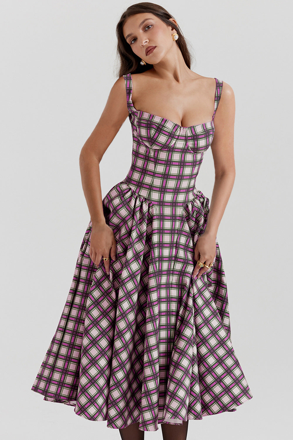 MEDELLIN - Elegant Plaid Midi Dress