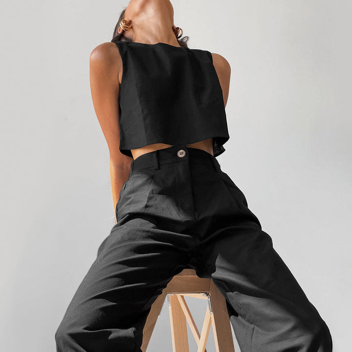 NYX - Cotton Sleeveless Crop Top and Pants Set