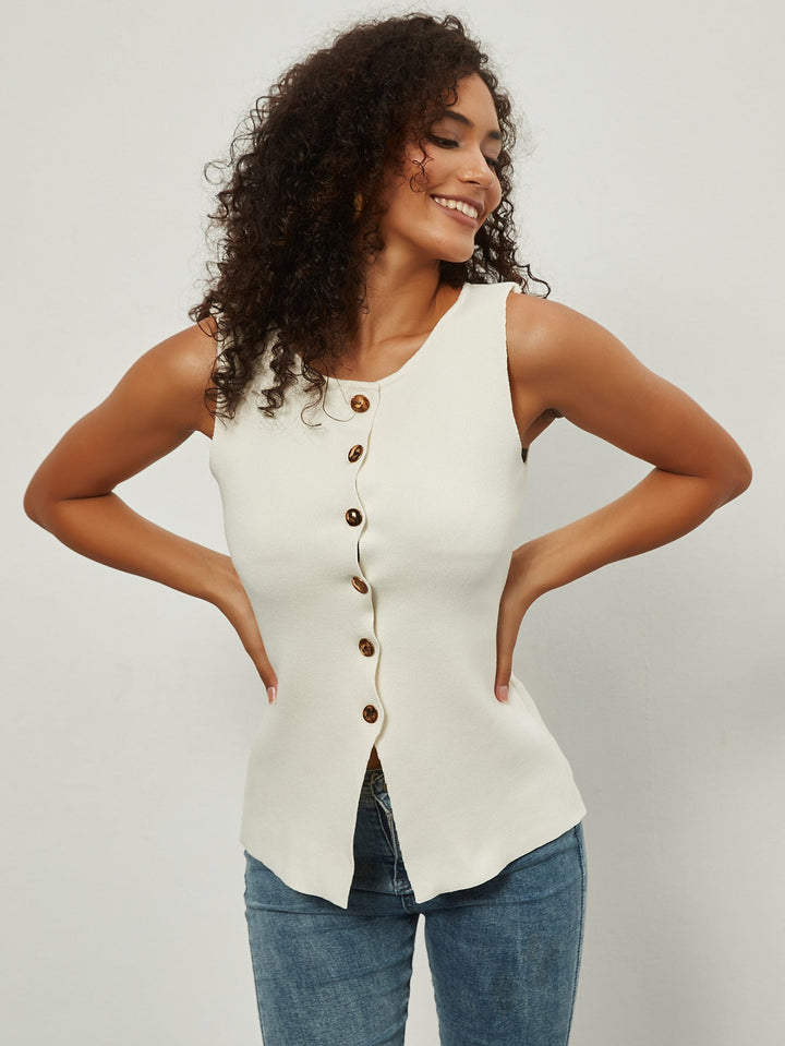 NOA - Women's Knitted Asymmetrical Button Tank Top