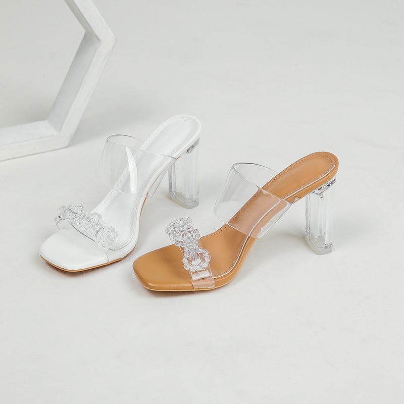 KADO - Clear High Heel Sandals with Floral Design