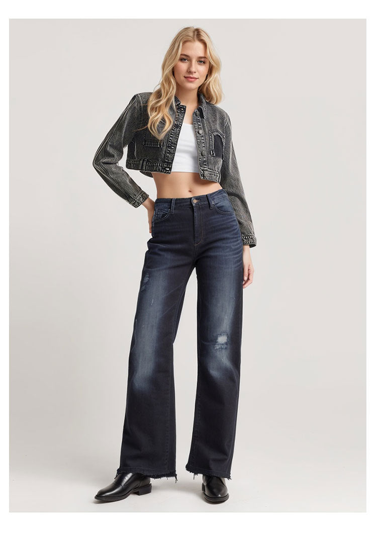 HINA - Women's Cropped Vintage Denim Jacket