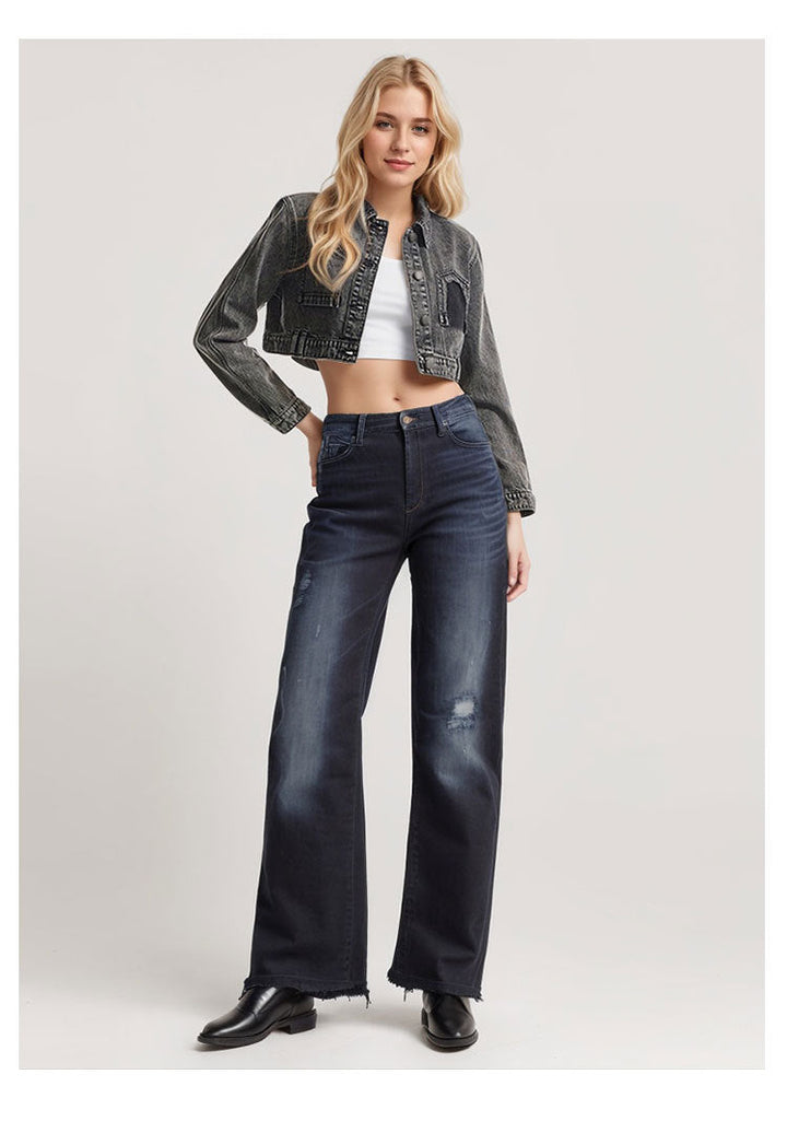 HINA - Women's Cropped Vintage Denim Jacket