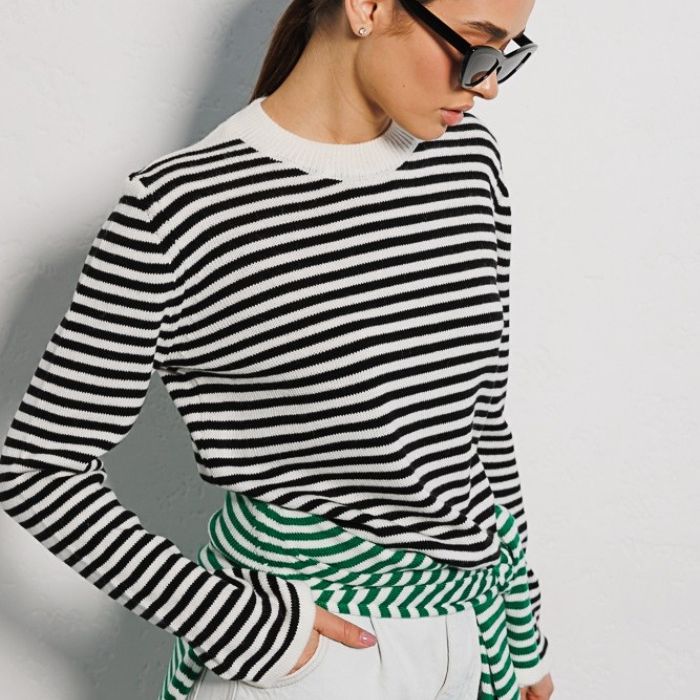 UMEKO - Women's Striped Knitted Long Sleeve Sweater