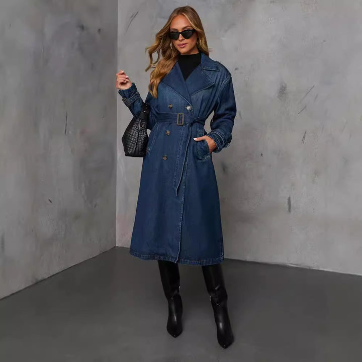 RUEBY - Double-Breasted Denim Trench Coat