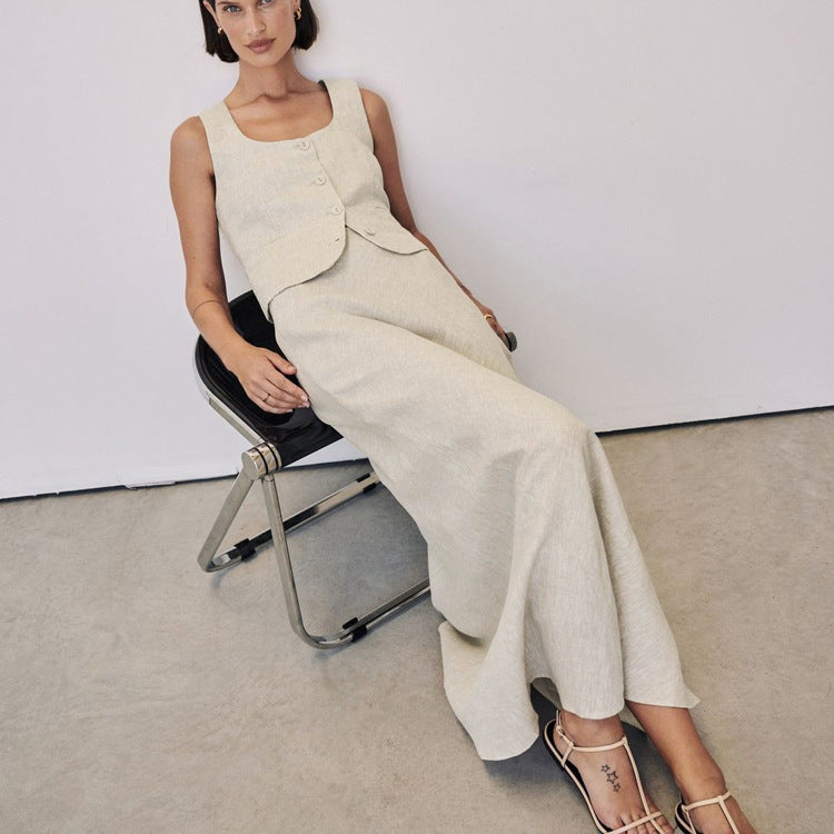 LIANA - Sleeveless Vest and Maxi Skirt Set