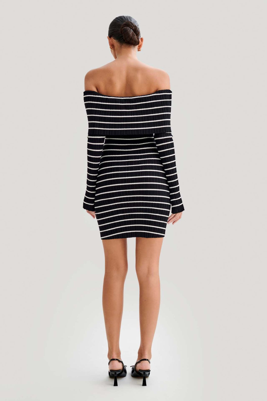 FRANCESSI - Off-Shoulder Striped Knit Dress