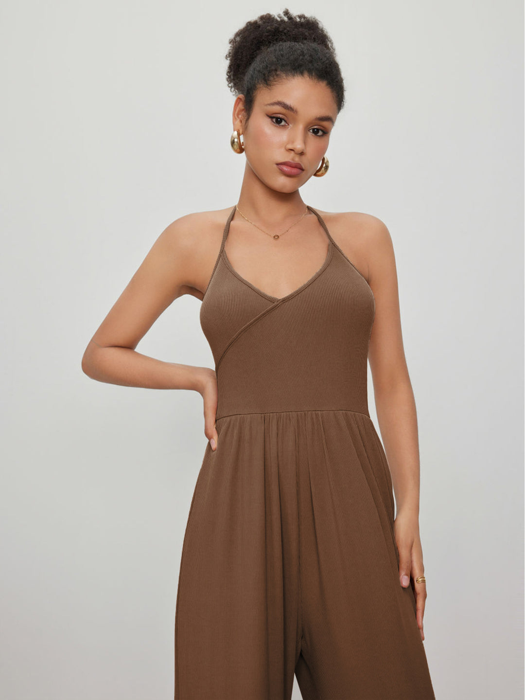 DEMI - Halter Neck Sleeveless Jumpsuit with Pockets