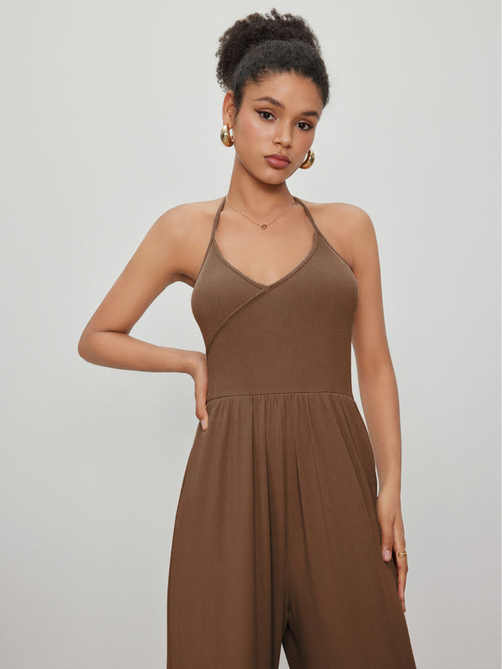 DEMI - Halter Neck Sleeveless Jumpsuit with Pockets