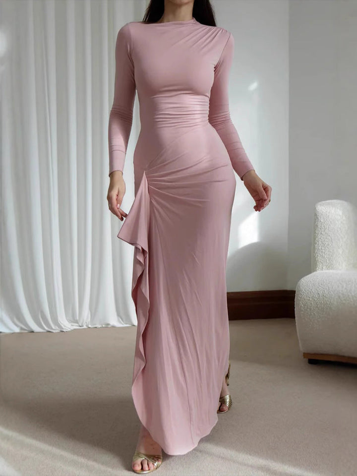 TISSO - Ruched Long Sleeve Evening Gown