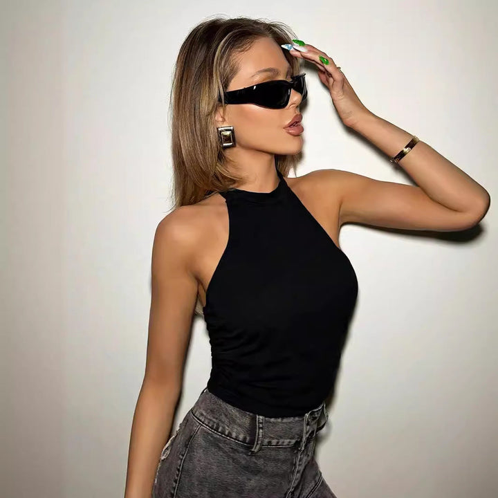 ZORA - Sleeveless Black Halter Neck Crop Top