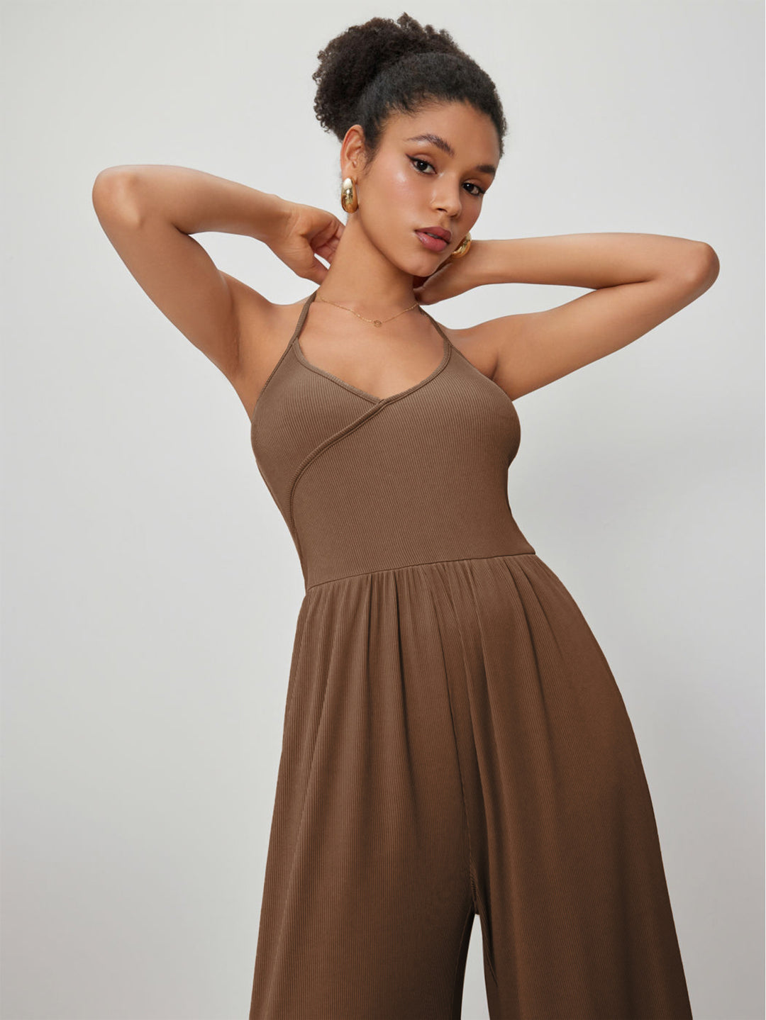 DEMI - Halter Neck Sleeveless Jumpsuit with Pockets