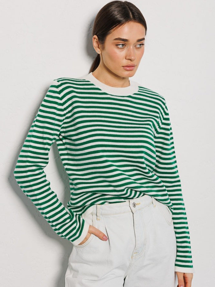 UMEKO - Women's Striped Knitted Long Sleeve Sweater