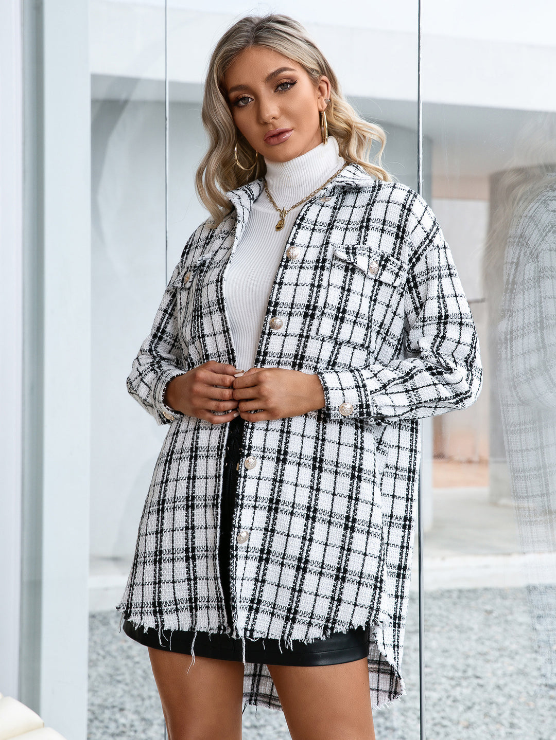 GISELLE - Plaid Tweed Button Coat