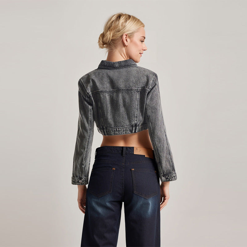 HINA - Women's Cropped Vintage Denim Jacket