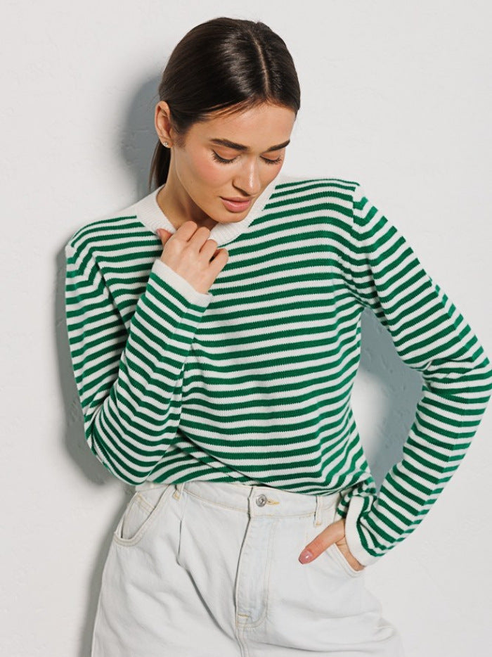 UMEKO - Women's Striped Knitted Long Sleeve Sweater