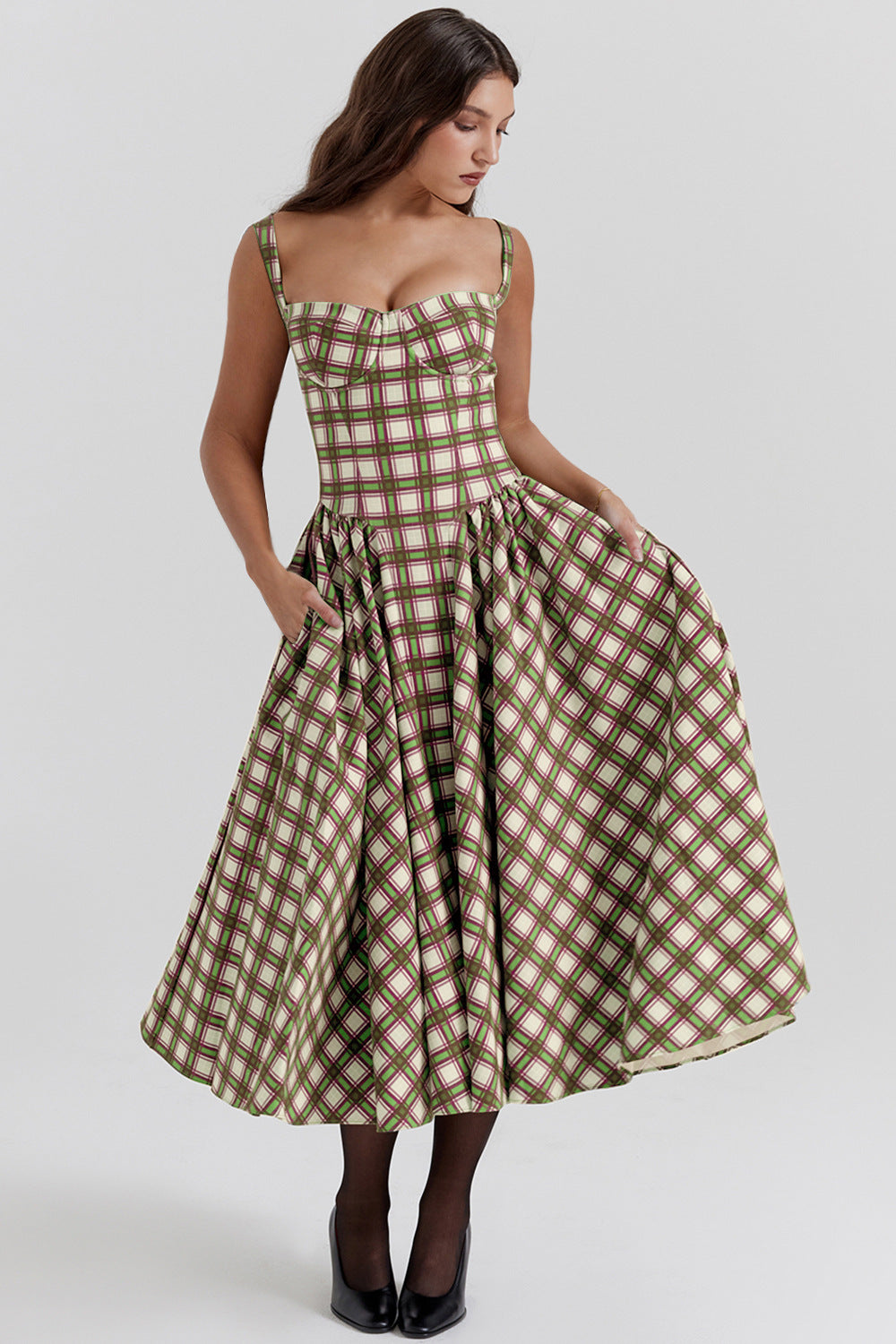 MEDELLIN - Elegant Plaid Midi Dress