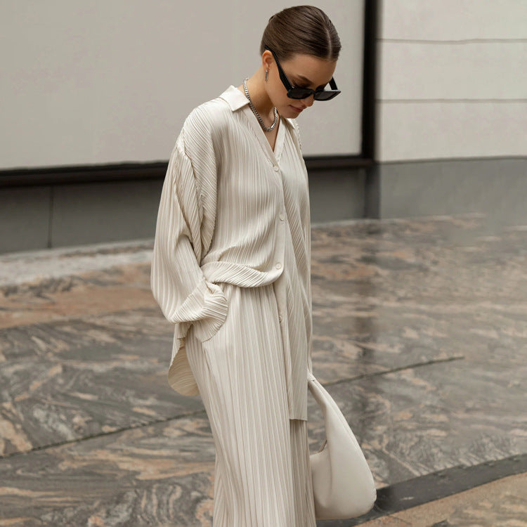 LORREE- Pleated Pantsuit Set