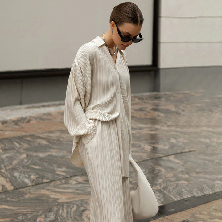 LORREE- Pleated Pantsuit Set