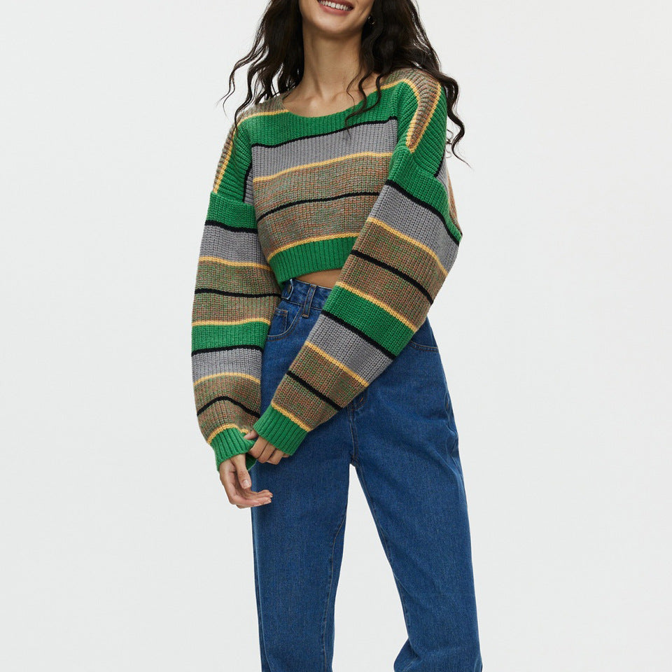 TALISCA - Women's Striped Cropped Knit Sweater