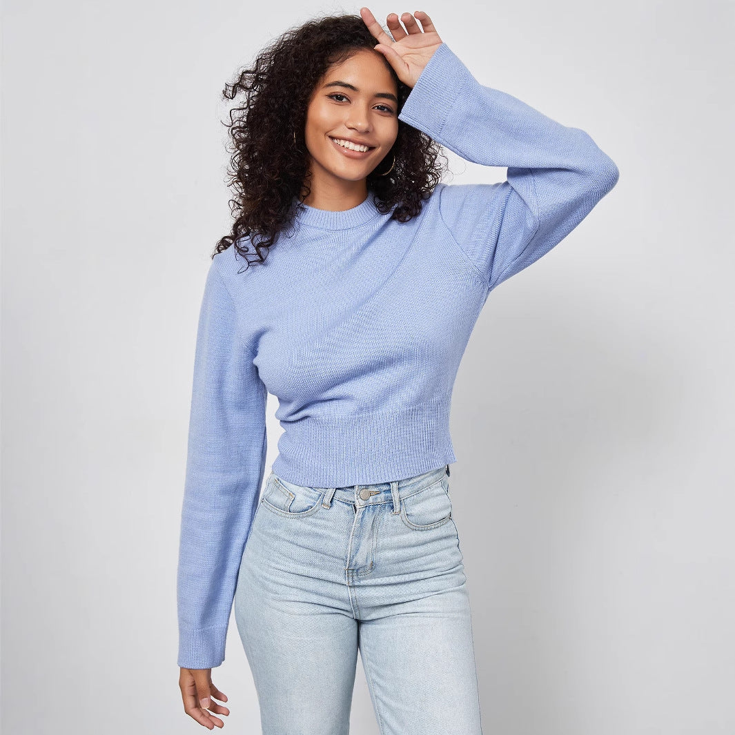 YASZ - Women's Cropped Ribbed Knit Sweater