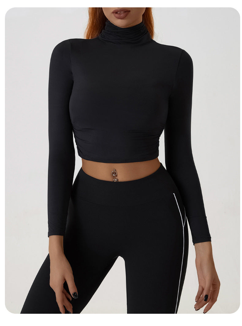 SIDRA - Long Sleeve Ruched Turtleneck Crop Top