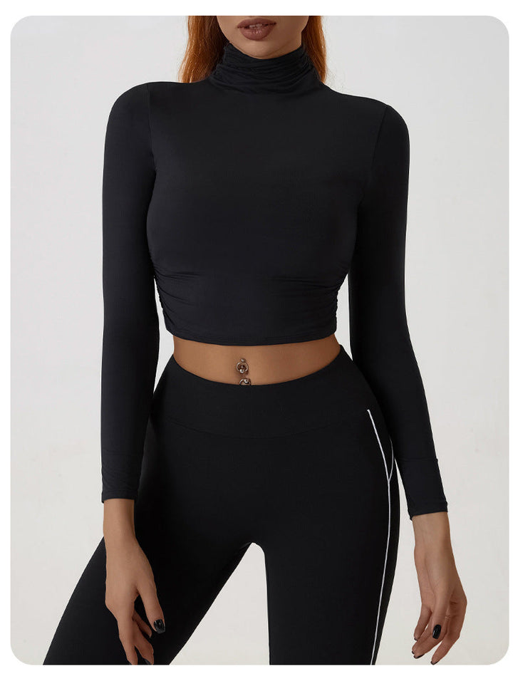 SIDRA - Long Sleeve Ruched Turtleneck Crop Top