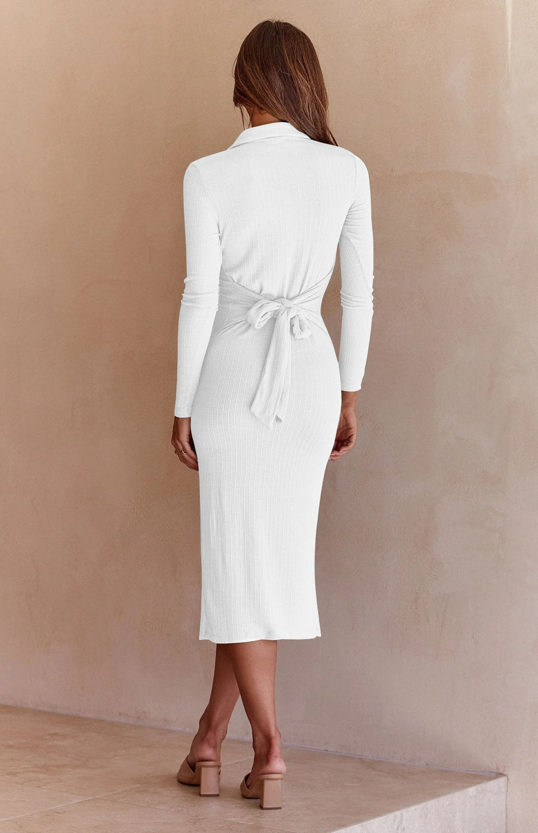 PARZIS - Ribbed Long-Sleeved Slim-Fit Dress