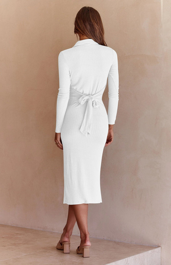 PARZIS - Ribbed Long-Sleeved Slim-Fit Dress