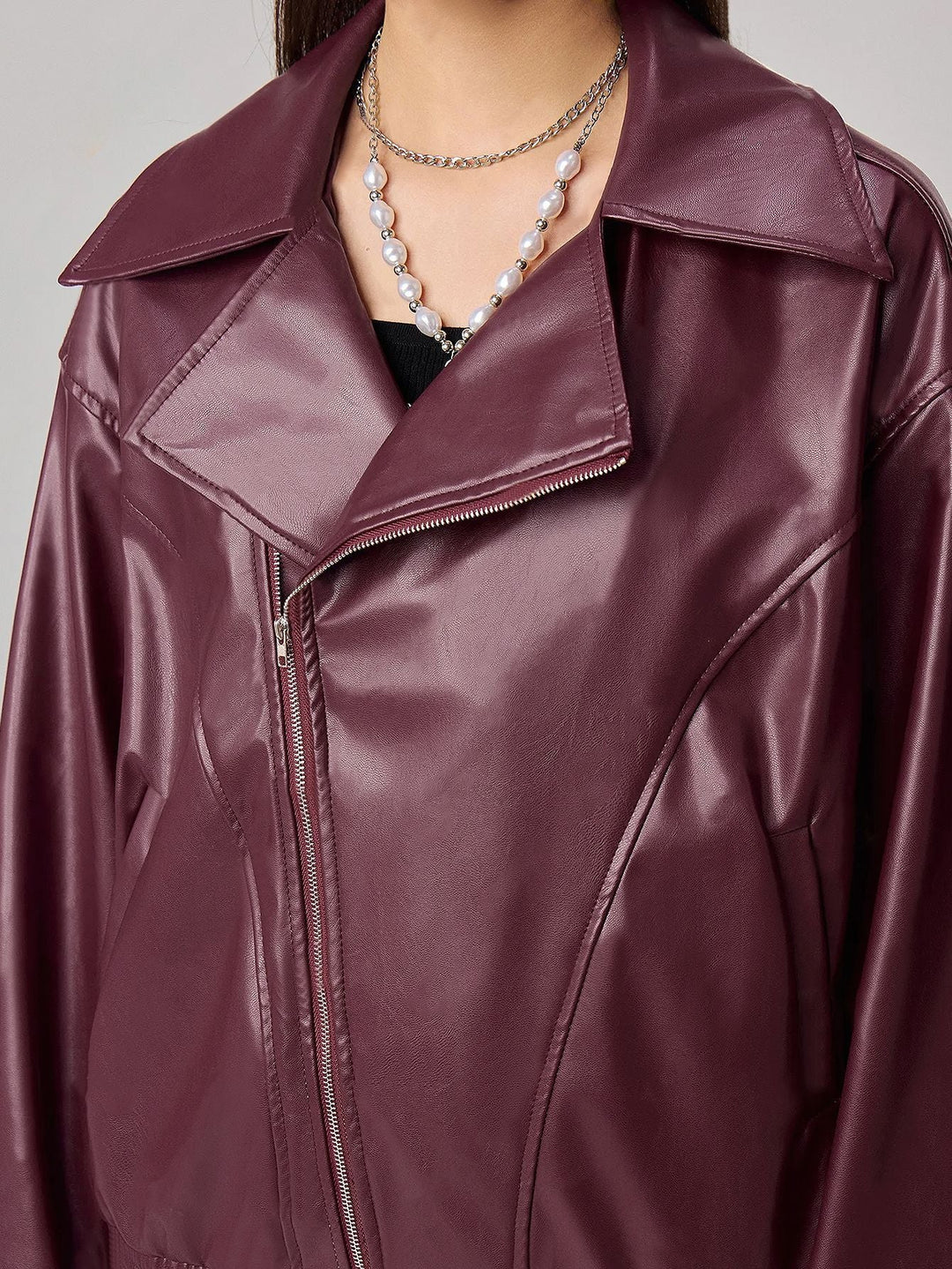 HINA - Women's Vegan Leather Oversized Biker Jacket