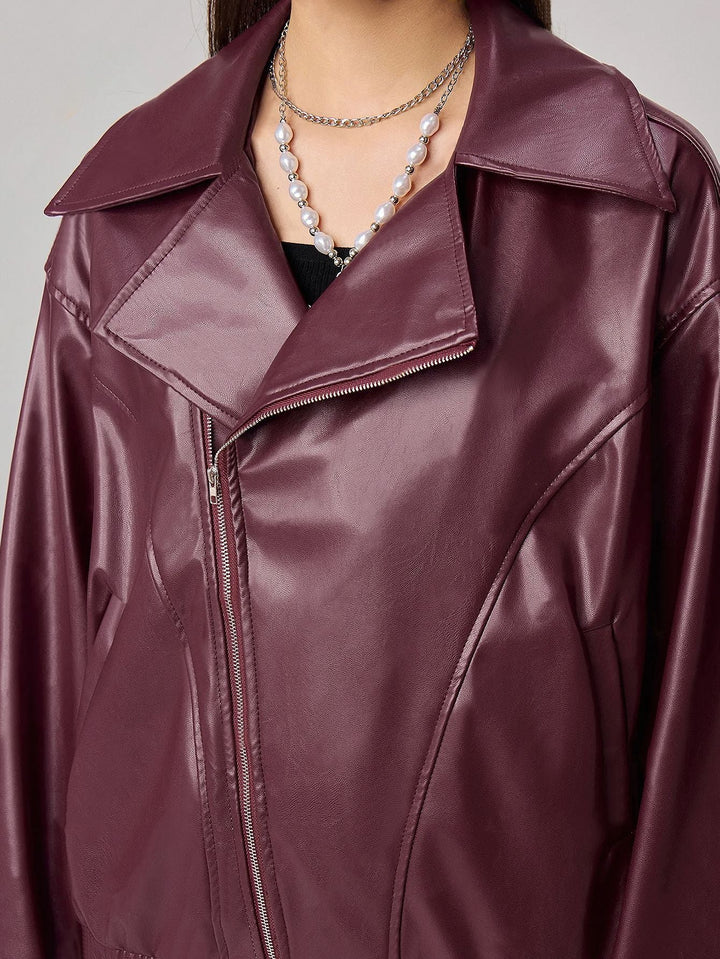 HINA - Women's Vegan Leather Oversized Biker Jacket