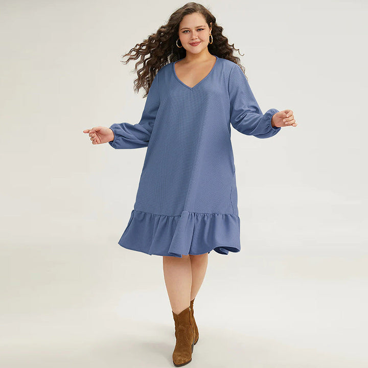 SANAA - V-Neck Ruffle Hem Dress