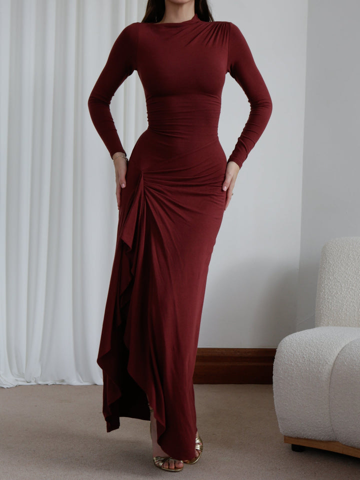 TISSO - Ruched Long Sleeve Evening Gown
