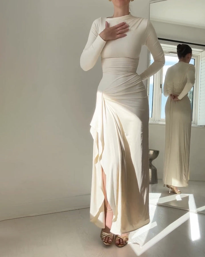 TISSO - Ruched Long Sleeve Evening Gown