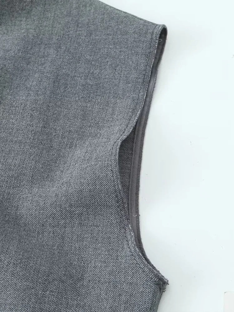 SINDRA - Elegant Charcoal Sleeveless Sheath Dress