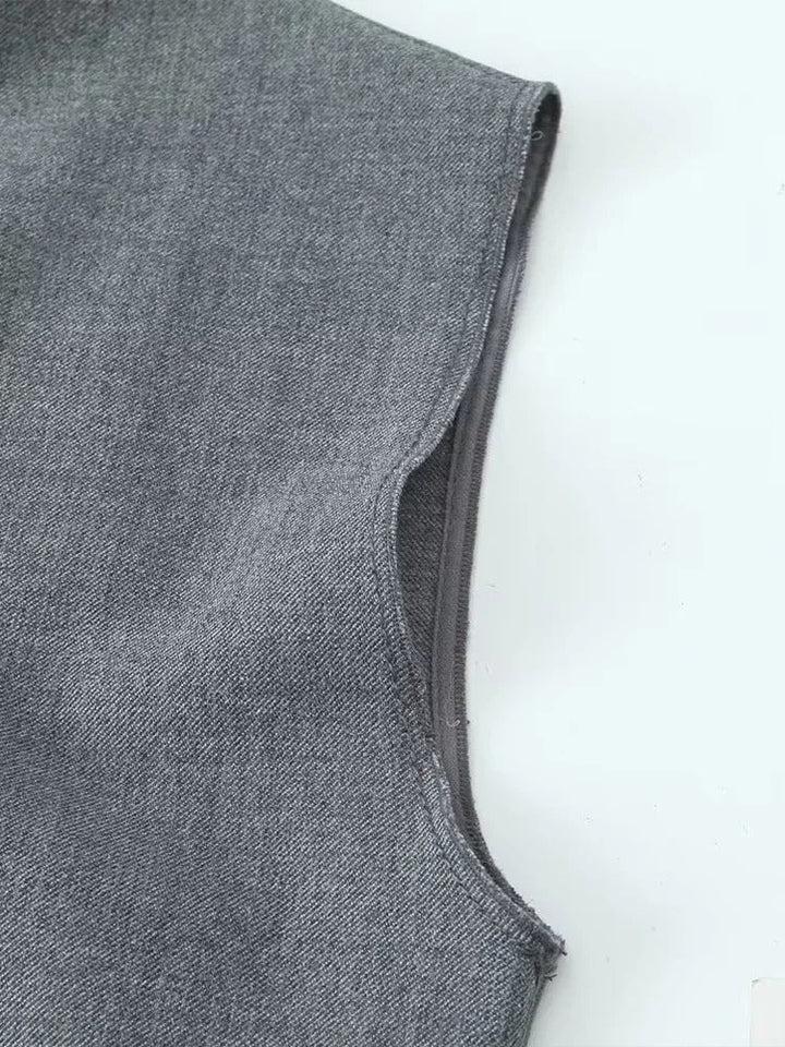SINDRA - Elegant Charcoal Sleeveless Sheath Dress