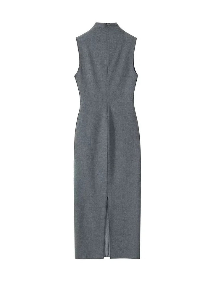 SINDRA - Elegant Charcoal Sleeveless Sheath Dress