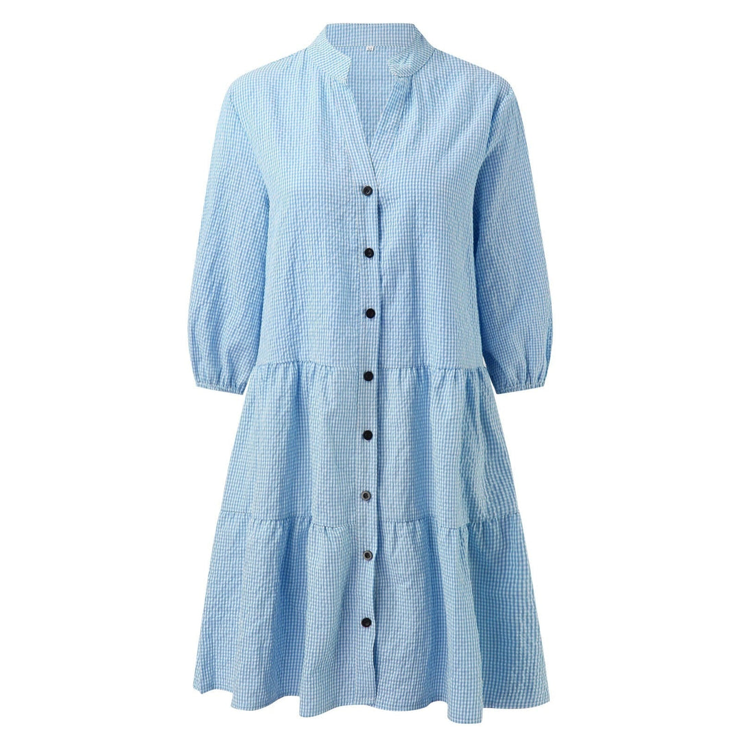 JUUL - Checked Shirt Dress With Mao Collar